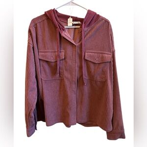 Boho Ribbed burgundy  button up top for Women